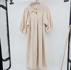 ​Emily McCarthy Cream Embossed Leopard Maxi Dress, Ruffle Collar Long Dress, Med